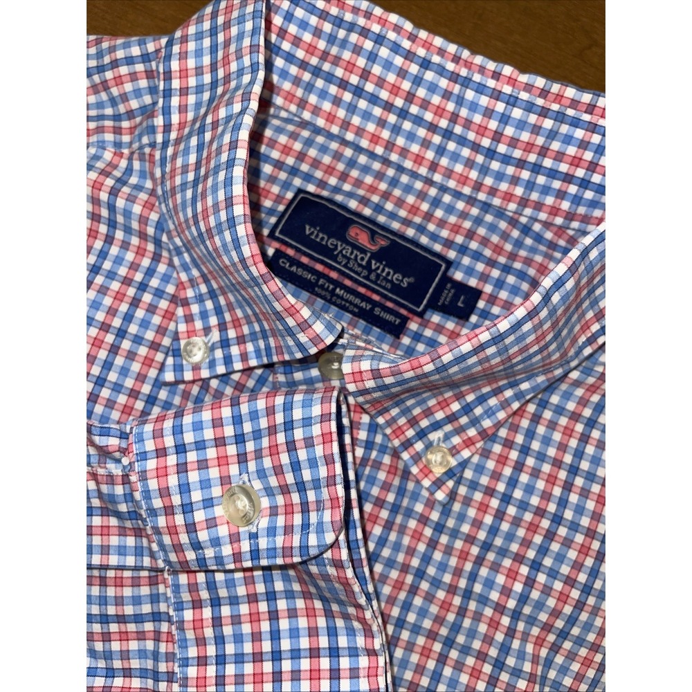 Vineyard Vines Classic Fit‎ Murray Shirt Men L Blue Plaid Check Long Sleeve